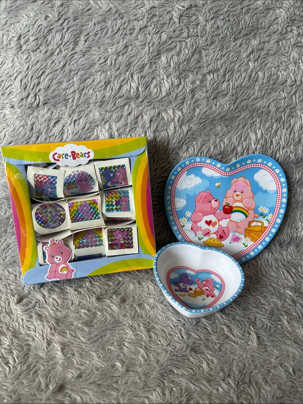 Care Bears plate and bowl set & Holographic Stickers Set